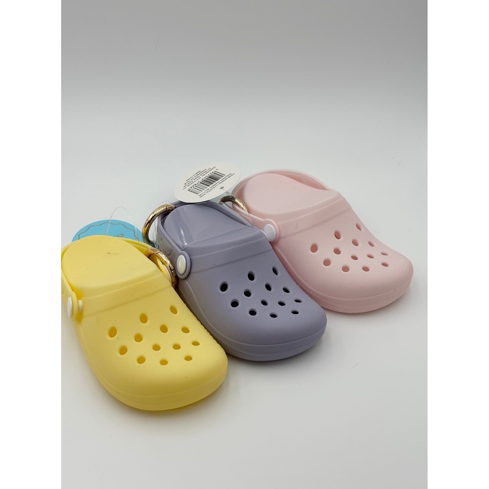 Charmed Pastel Clog Coin Purse Keychain Set of 3 Yellow Pink Purple Silicone
